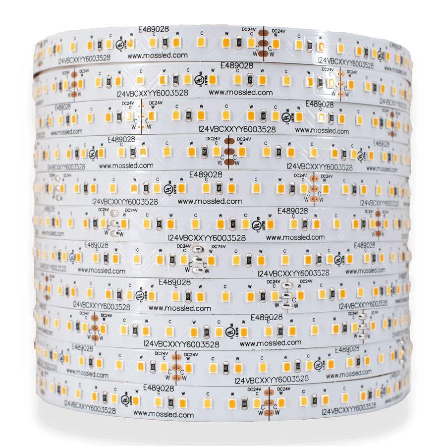 FlexLED Bi-Colour 2700K - 5600K 24v (CCT Adjustable) IP43 (Indoor) 196 LED/meter Bare Wire from www.thelafirm.com