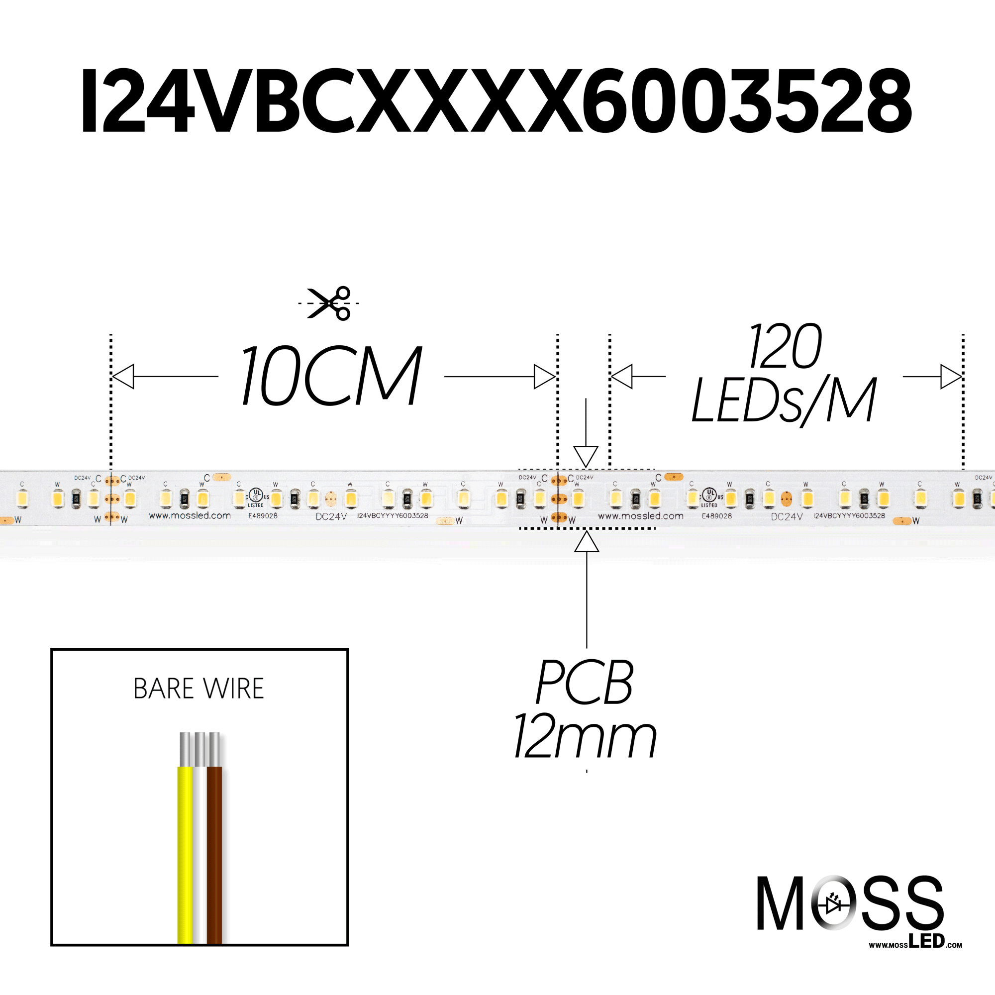 ShortCut FlexLED Bi-Colour 2700K - 6000K 24V (CCT Adjustable) IP43 (Indoor) 240 LED/meter Bare Wire from www.thelafirm.com