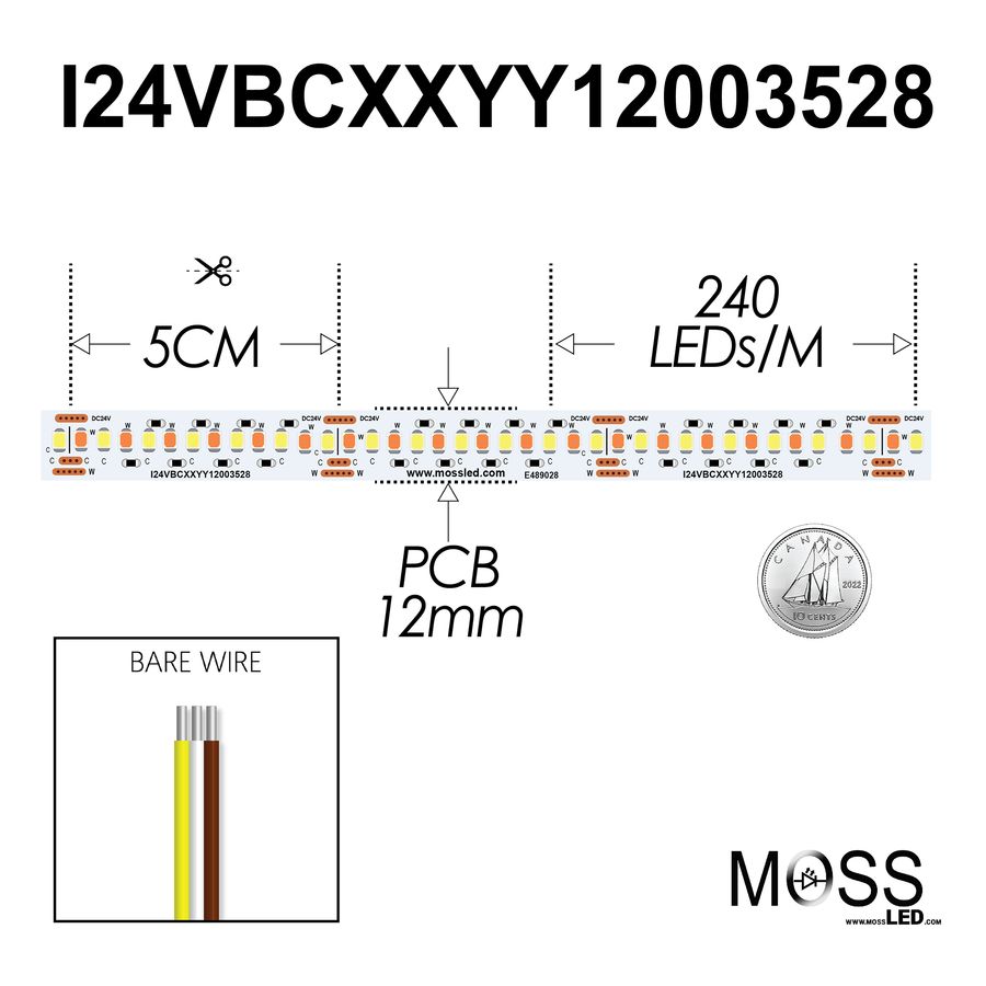ShortCut FlexLED Bi-Colour 2700K - 6000K 24V (CCT Adjustable) IP43 (Indoor) 120 LED/meter Bare Wire from www.thelafirm.com