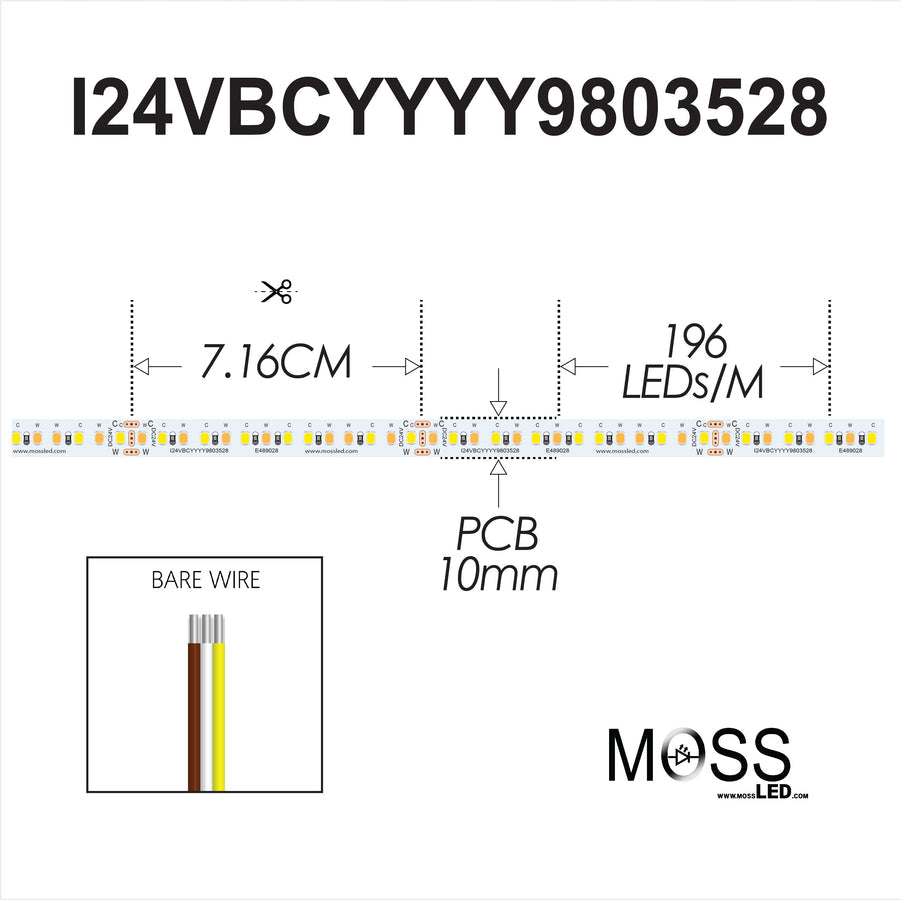 FlexLED Bi-Colour 2700K - 5600K 24v (CCT Adjustable) IP43 (Indoor) 196 LED/meter Bare Wire from www.thelafirm.com