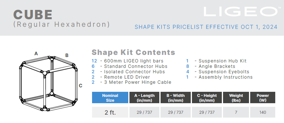 Ligeo CUBE Shape Kit (Regular Hexahedron, WHITE, 2ft) 4000°K Static Cool White from www.thelafirm.com