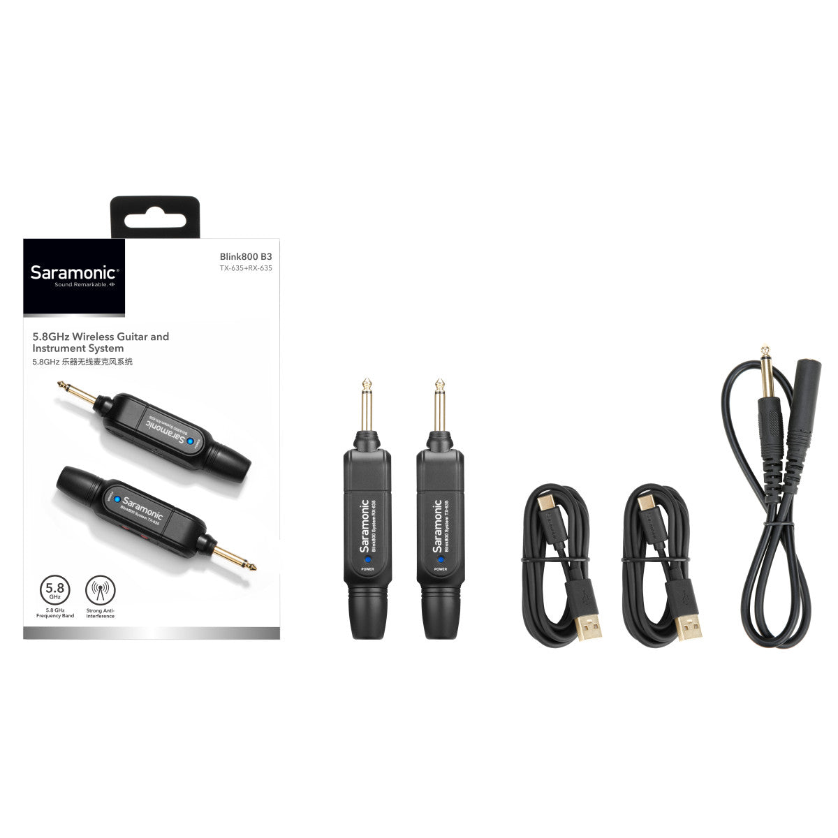 Saramonic Blink 800 B3 TX-635 & RX-635 5.8GHz Wireless 1/4" Instrument System w/ 1/4" Receiver for Amplifiers, Mixers & Pedal Boards | The LA Firm