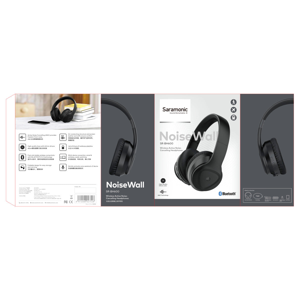 Saramonic SR-BH600 Wireless Bluetooth 5.0 ANC Noise-Cancelling Over the Ear Headphones with 40mm Drivers and Leather Earpads | The LA Firm