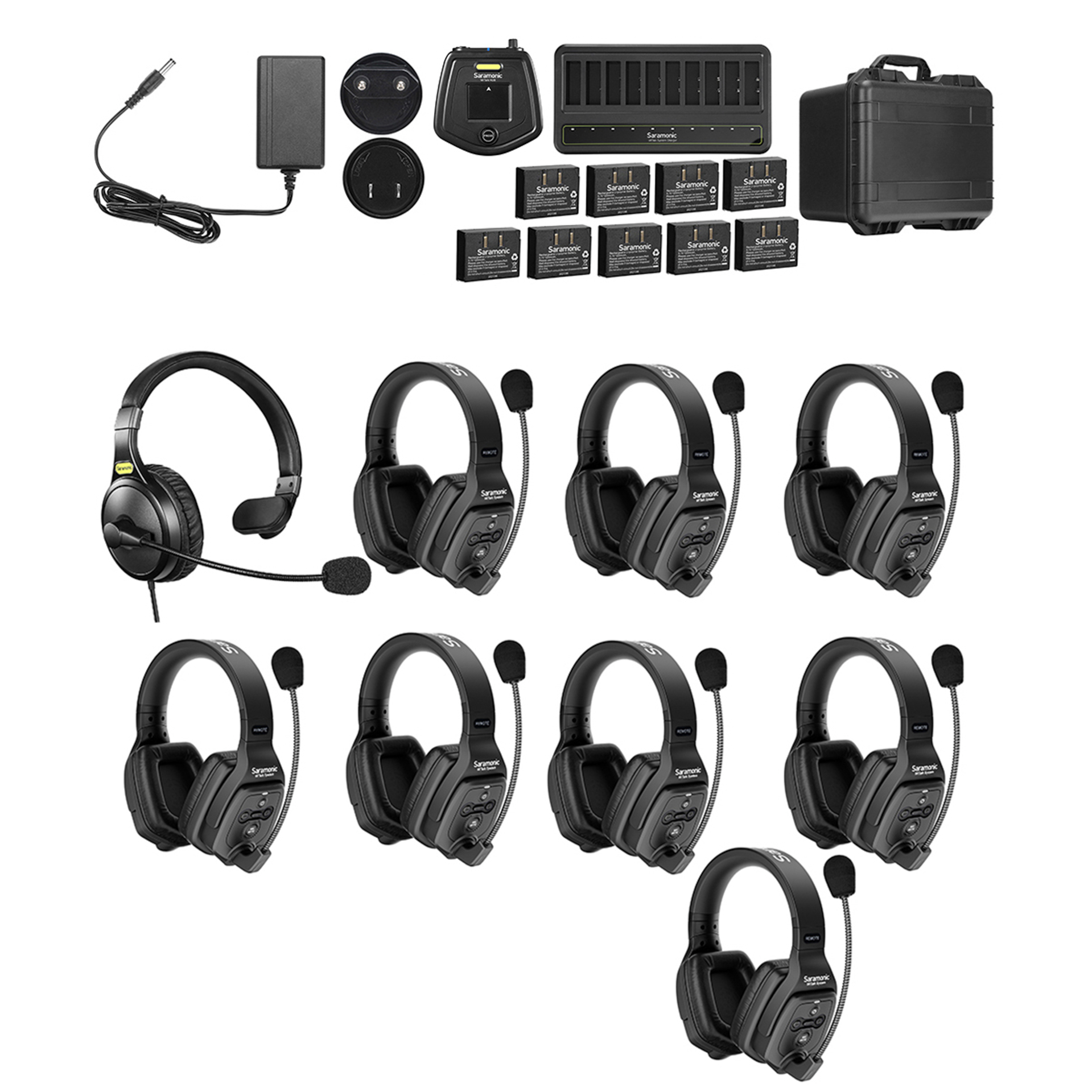 WiTalk-WT9D 9-Person Full-Duplex 1.9GHz Wireless Dual-Ear Headset Intercom System with Hub & Case | The LA Firm