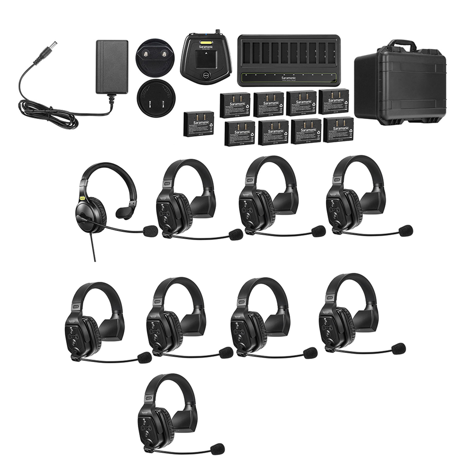 WiTalk-WT9S 9-Person Full-Duplex 1.9GHz Wireless Single-Ear Headset Intercom System with Hub & Case | The LA Firm