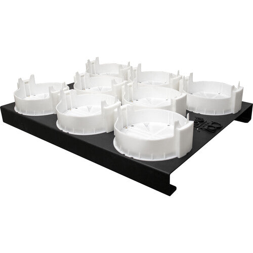 Charging Plate for 8 x AX9 Connect to AC power and place AX9 units into the 8 charging disks to charge them. Designed to be inserted into flight cases. from www.thelafirm.com