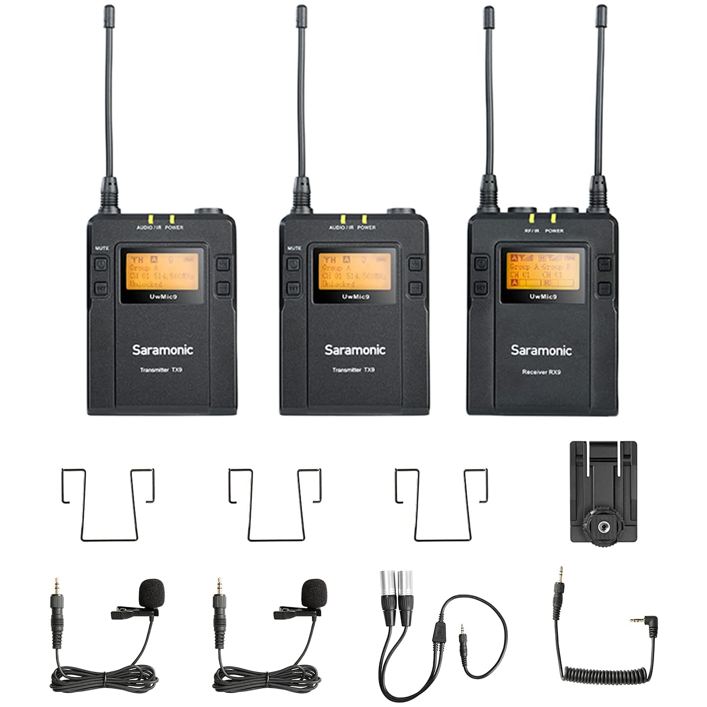 UwMic9 RX9+TX9+TX9 2-Person Wireless UHF Lavalier Mic System with Portable Ca... – Saramonic audio gear at The LA Firm