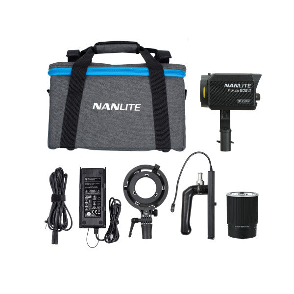 Nanlite Forza 60B II Spotlight incl. reflector,   AC, DC battery grip, Bowens adapter and case from www.thelafirm.com