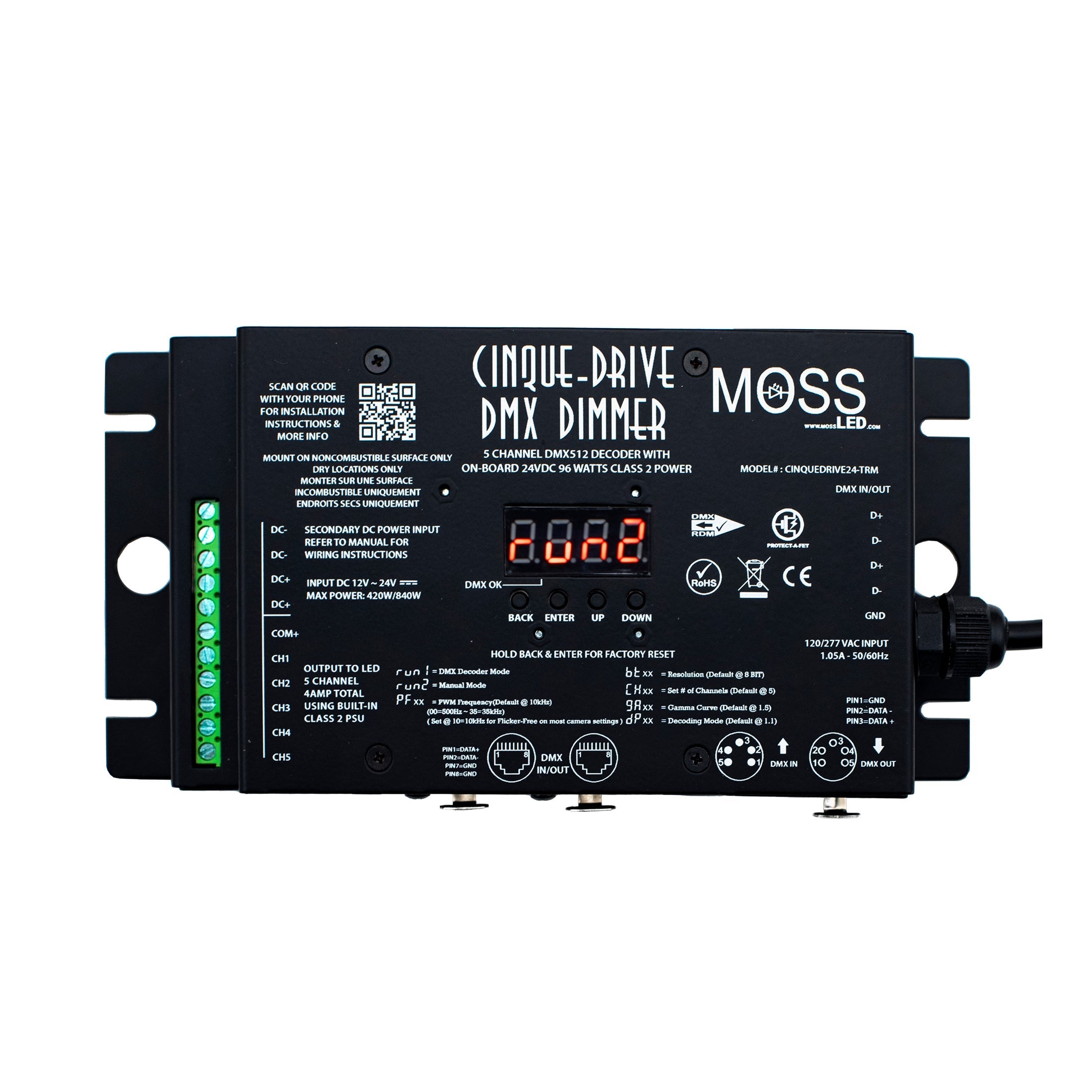 CinqueDrive-LED DMX Dimmer - 24VDC 96W Class 2 120 & 277 VAC Terminal Block U-Ground Edison from www.thelafirm.com