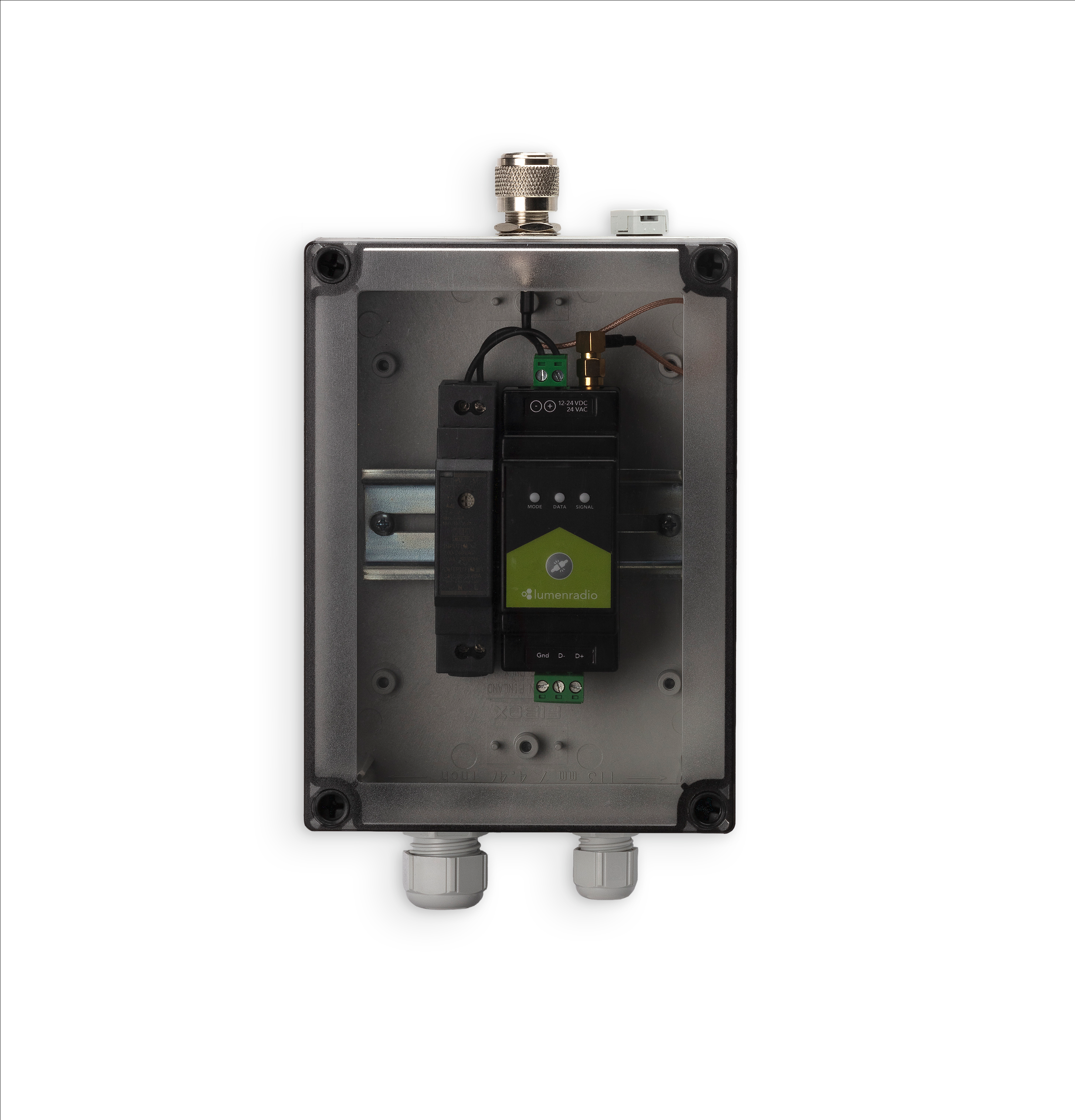 LumenRadio DIN Rail IP67 Enclosure Kit with N Antenna Connector | The LA Firm