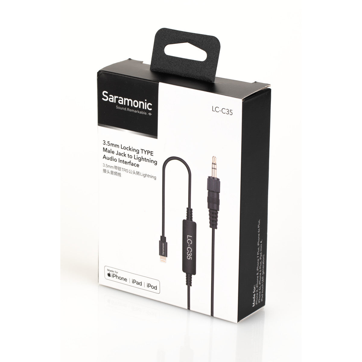 LC-C35 Locking 3.5mm TRS to MFi Certified Lightning Cable with A-to-D Converter for iPhone & iPad | The LA Firm 