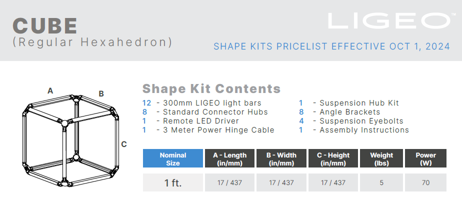 Ligeo CUBE Shape Kit (Regular Hexahedron, BLACK) 5300°K RGB + W