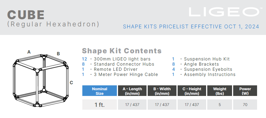 Ligeo CUBE Shape Kit (Regular Hexahedron, SILVER, 1ft) 3500°K Static Neutral White from www.thelafirm.com