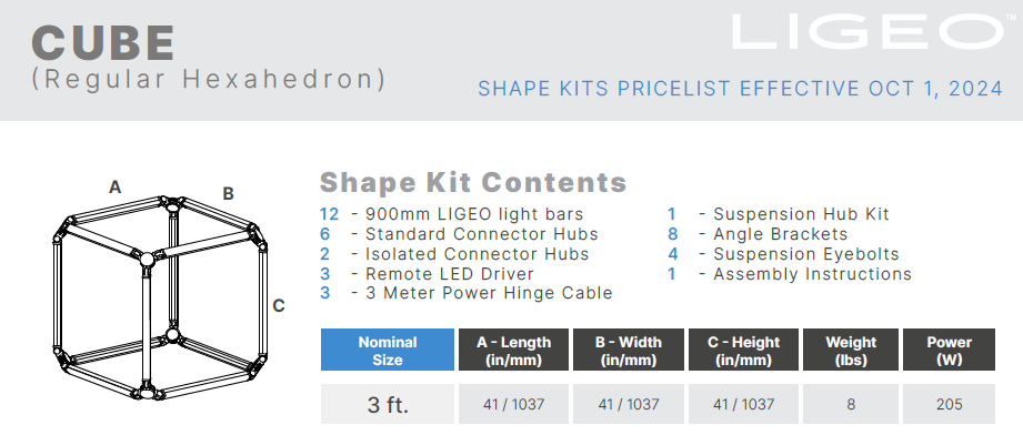 Ligeo CUBE Shape Kit (Regular Hexahedron, WHITE, 3ft) 3500°K Static Neutral White from www.thelafirm.com