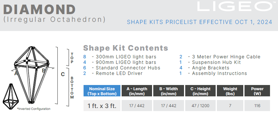 Ligeo DIAMOND Shape Kit (Irregular Octahedron, WHITE, 1 ft. x 3 ft.) 3000°K Static Warm White from www.thelafirm.com