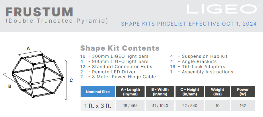 Ligeo FRUSTUM Shape Kit (Double Truncated Pyramid, WHITE, 1 ft. x 3 ft.) 5300°K RGB + W from www.thelafirm.com