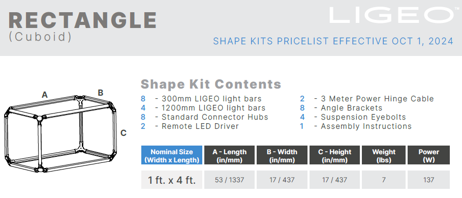 Ligeo RECTANGLE Shape Kit (Cuboid, BLACK, 1 ft. x 4 ft.) 4000°K Static Cool White from www.thelafirm.com