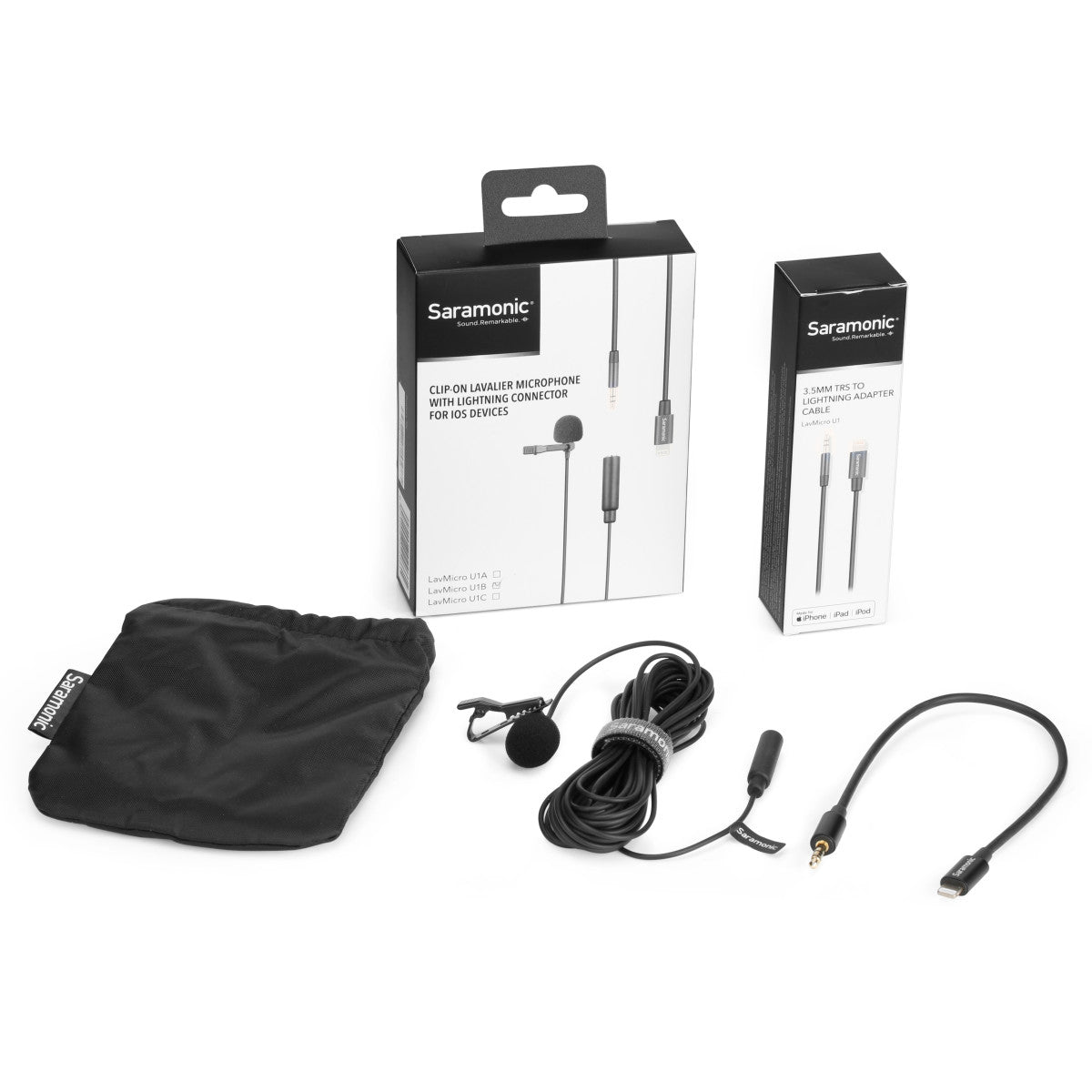 LavMicro U1B Clip-On Lavalier Microphone with 19.7' (6m) Cable & Lightning Adapter for iPhone & iPad | The LA Firm