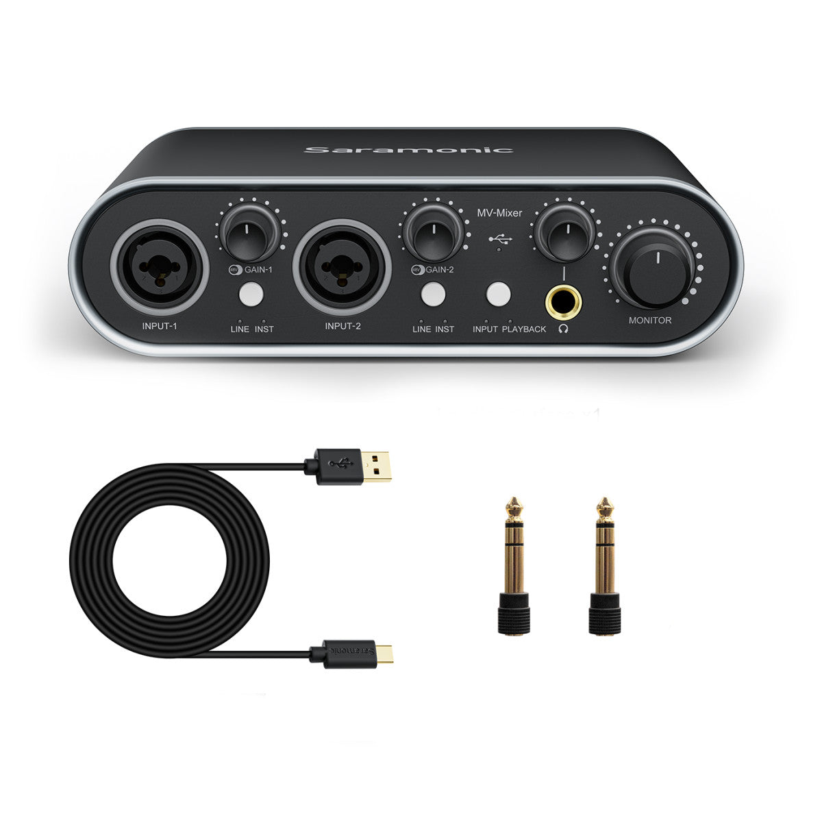 MV-Mixer 2-Channel 24-bit/192kHz Audio Interface for Mac & Windows with 2x XLR-1/4” Combo Inputs for Mic, Instrument & Line Signals | The LA Firm