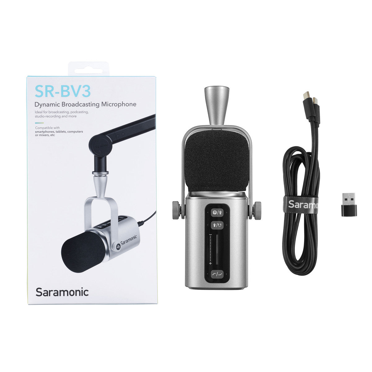 SR-BV3 Large Diaphragm Dynamic Podcast Mic w/ XLR, USB-C & Headphone Outs, Touch Control & More | The LA Firm 