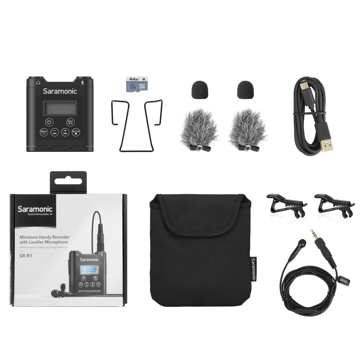 SR-R1 Belt Pack Stereo Recorder w/ 3.5mm Mic or Line Input, Headphone Out, DK3A Lavalier & Pouch | The LA Firm 