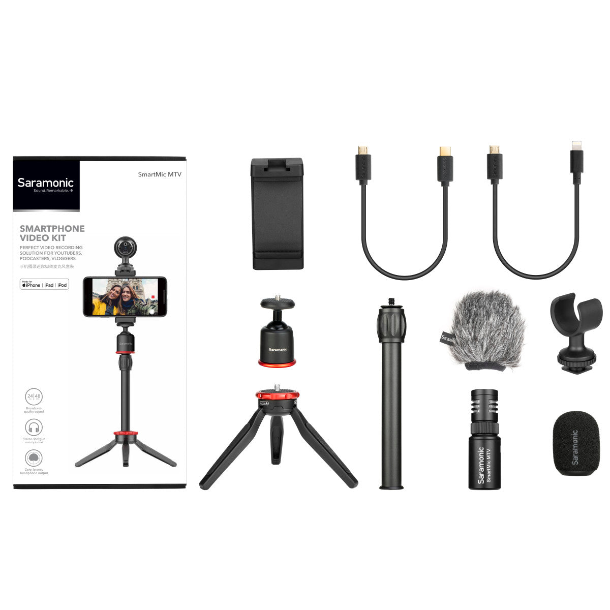 SmartMic MTV Smartphone Vlogging Kit for iPhone & Android w/ Stereo Mic, Phone Mount, Tripod & more | The LA Firm 