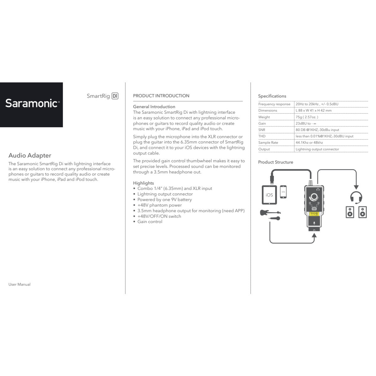 SmartRig+Di 2-Channel Lightning Audio Interface w/ XLR, 1/4" & 3.5mm Inputs for Apple iPhone & iPad | The LA Firm 