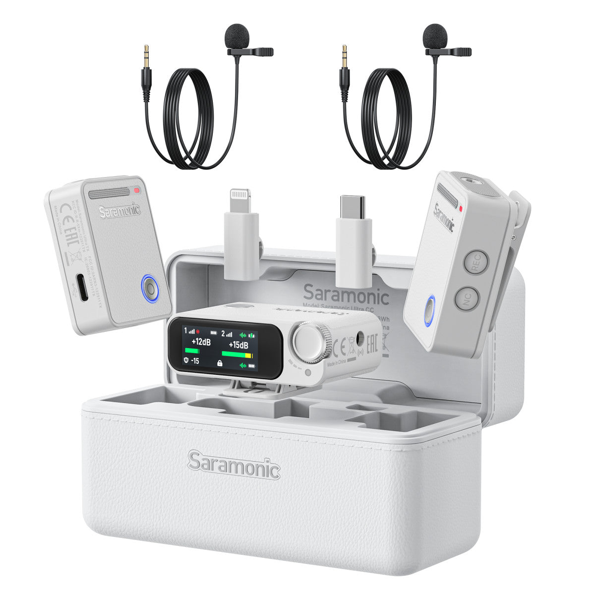 Ultra | Dual Wireless Mic System with 32-bit Recording, Timecode, Noise Cancelling & Lavs (White) | The LA Firm 