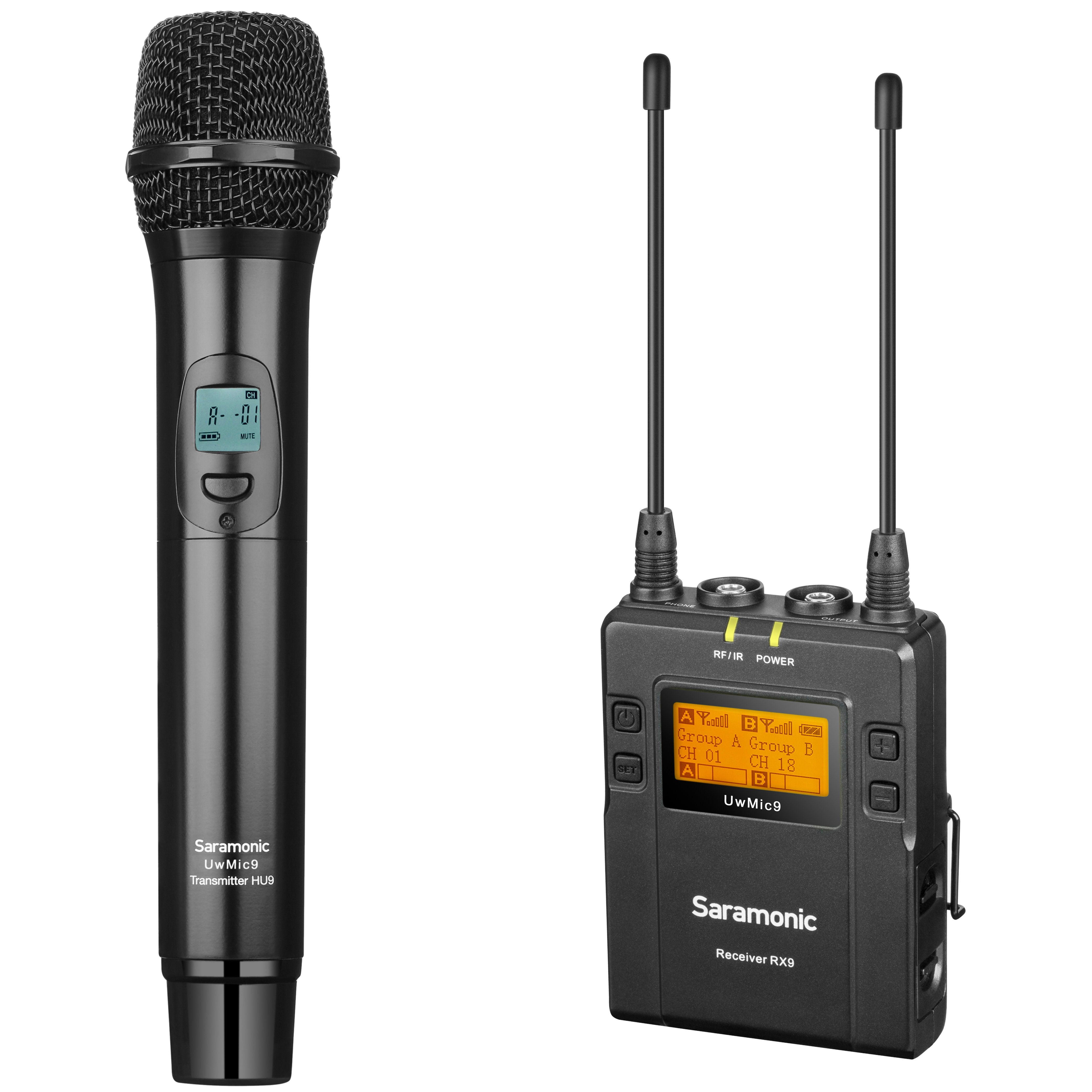 UwMic9 RX9+HU9 UHF Wireless Handheld Mic System w/ Portable Dual-Channel Camera-Mount Receiver | The LA Firm 