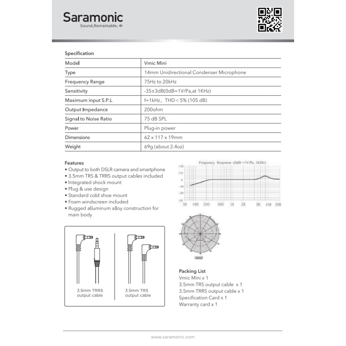 Vmic Mini Camera-Mountable Shotgun Microphone for Cameras & Mobile Devices w/ TRS & TRRS Cables | The LA Firm 