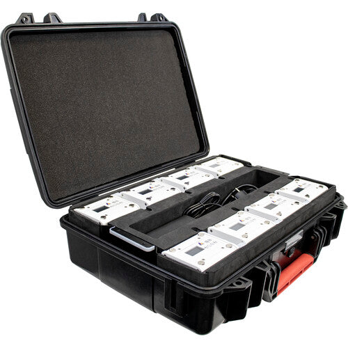 Set of 8 PowerStations with Case and Accessories. Comes with 8 PowerStations, 8 TrackPins, 8 PowerStation Hangers, 8 E26 sockets, 1 x 24VDC PSU, 8-way adapter cable. from www.thelafirm.com