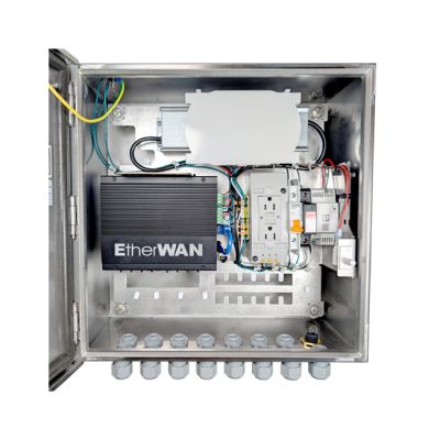 EtherWAN NEMA-4X Stainless Steel Cabinet with Integrated PoE Switch, Power Supply, Circuit Breaker, Surge Suppressor and Cable Management | The LA Firm