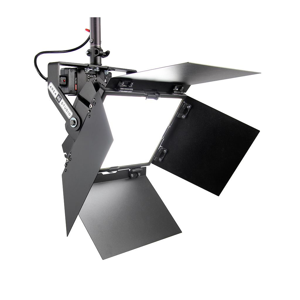 AREA 48 Studio Kit (black), Curved yoke, Detachable Barndoors - Incl. 48 volt PSU mounted on unit, locking IEC , TVMP and chroma blue media from www.thelafirm.com