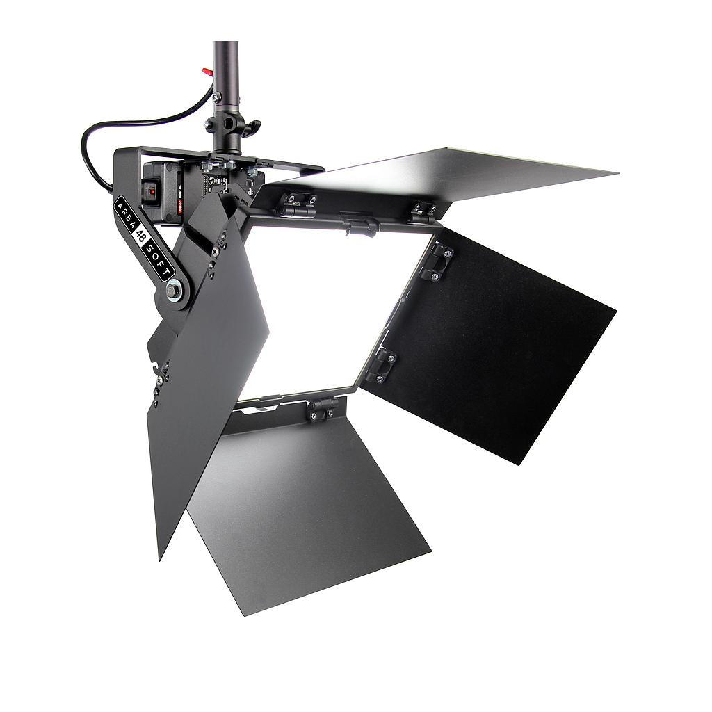 AREA 48 Soft Kit (black), Curved yoke, Detachable barndoors - incl. 20V PSU mounted on unit, locking IEC, TVMP and chroma blue media from www.thelafirm.com