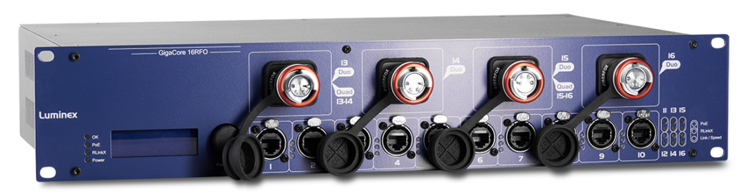 Luminex GigaCore 16RFO (FiberCo Mini 4 ch MMF + PoE) from www.thelafirm.com