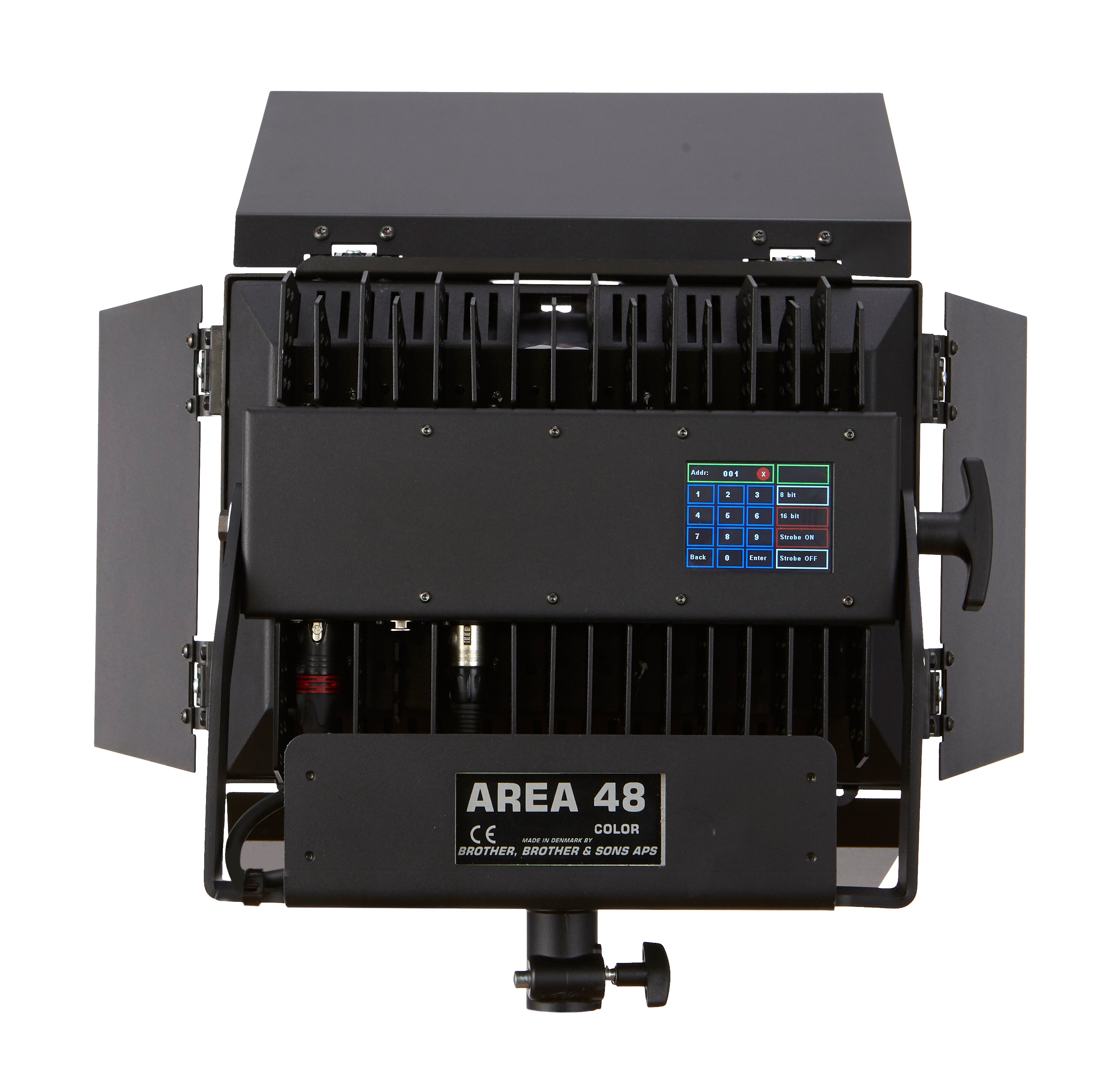 Area 48 Color, includes curved yoke, detachable barndoors,  48V PSU mounted on unit, locking IEC, TVMP from www.thelafirm.com