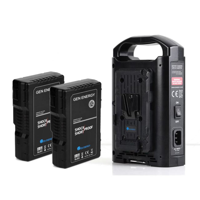 GEN ENERGY 2x 98Wh V-Mount Battery and V-Mount 2 Channel Charger Bundle