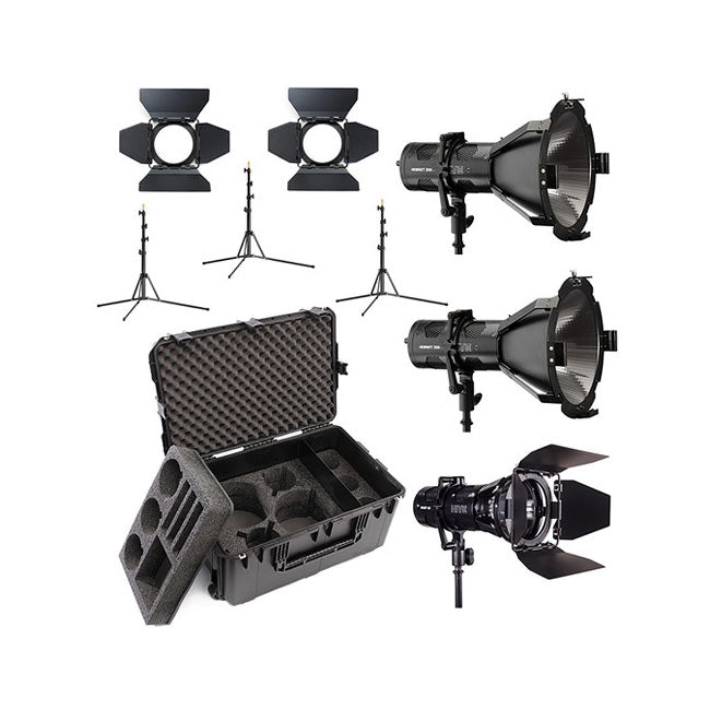 Hive Lighting 3 Light Kit with 2 HORNET 200-C Par Spot Lights & 1 WASP 100-C Par Spot Light, 3 Stands & C-Series 3 Light Hard Rolling Case with Custom Foam