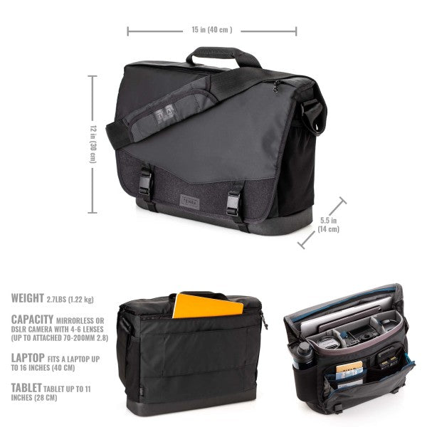 Tenba DNA 16 Slim Messenger Bag - Black from www.thelafirm.com